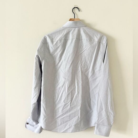 UnTuckit Cotton Slim Fit Rubican Button Front Shirt in Gray w. Red Stitching - M - Picture 4 of 5